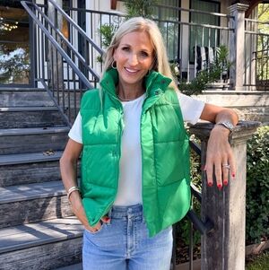 Panache Apparel Outerwear Button Zip Puffy Mock Neck Vest In Green Size LG